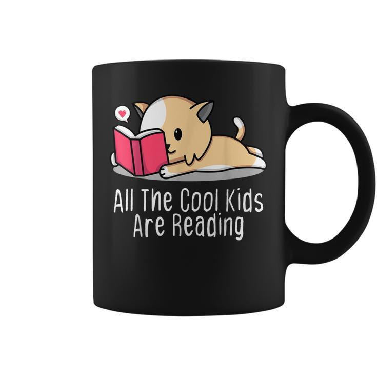 All The Cool Kids Are Reading  Book Cat Lovers  Coffee Mug