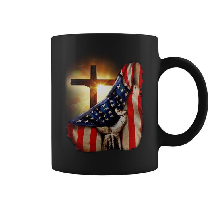 American Christian Cross Patriotic Flag Tshirt Coffee Mug