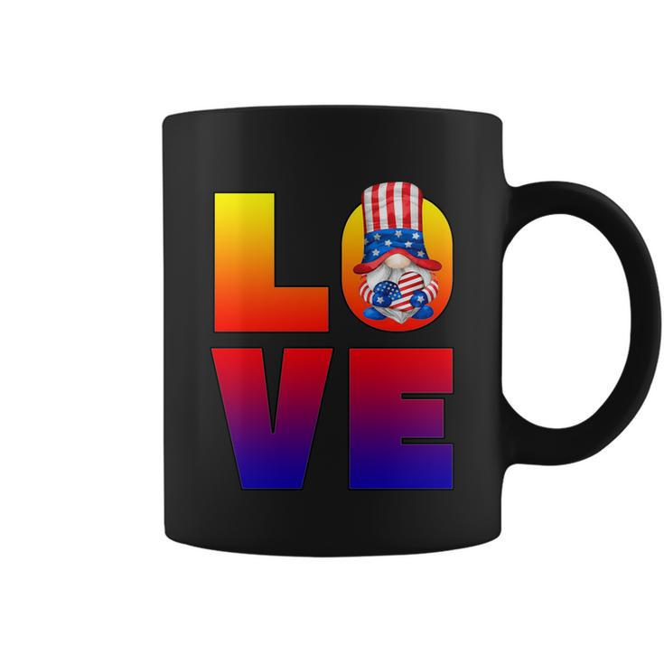 American Flag Gnome Shows Love Patriotic Heart 4Th Of July Gift Coffee Mug