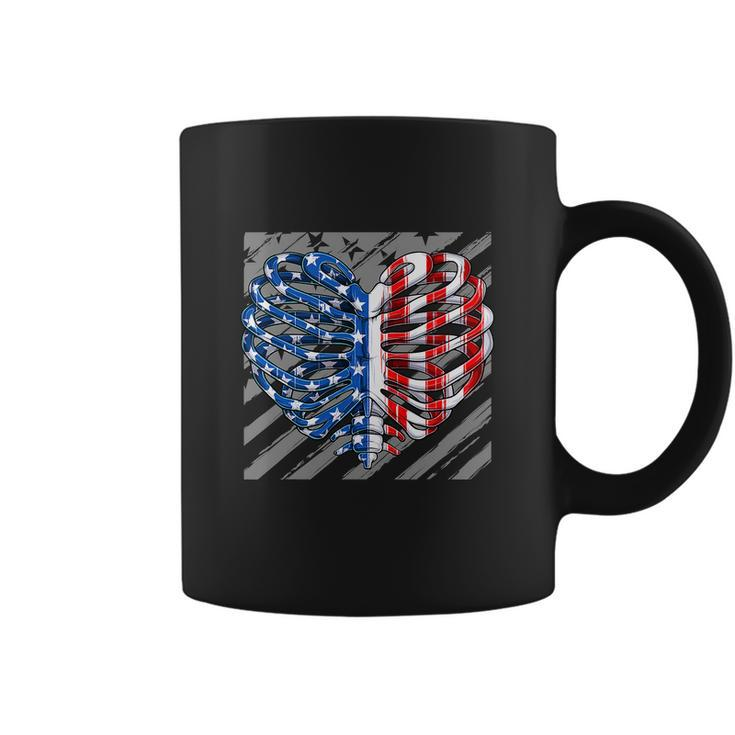 American Ribcage Heart Usa Flag Funny 4Th Of July Coffee Mug