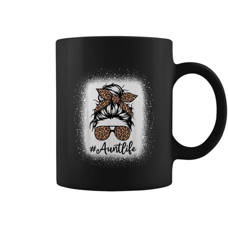 Aunt Life Leopard Messy Bun Aunt Life Bleached Christmas T Coffee Mug