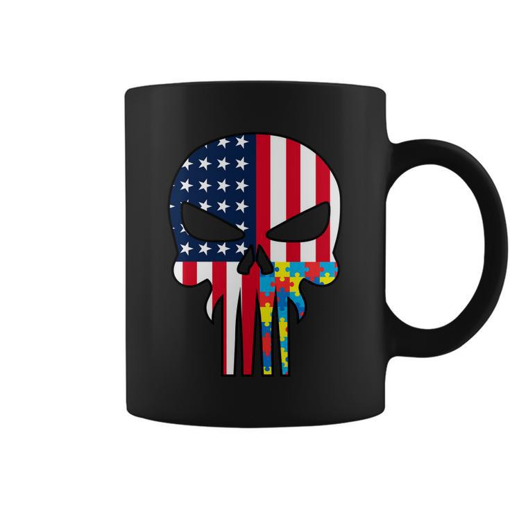 Autism Awareness American Skull Tshirt Coffee Mug