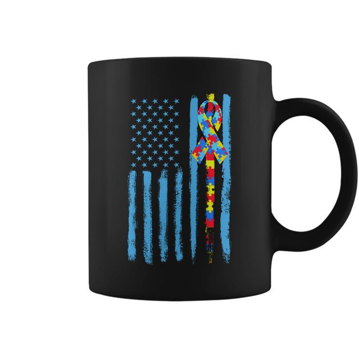 Autism Awareness Puzzle American Flag Tshirt Coffee Mug