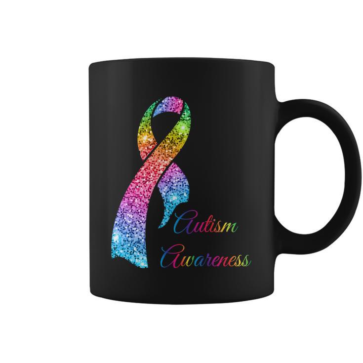 Autism Awareness Sparkle Glitter Ribbon Tshirt Coffee Mug