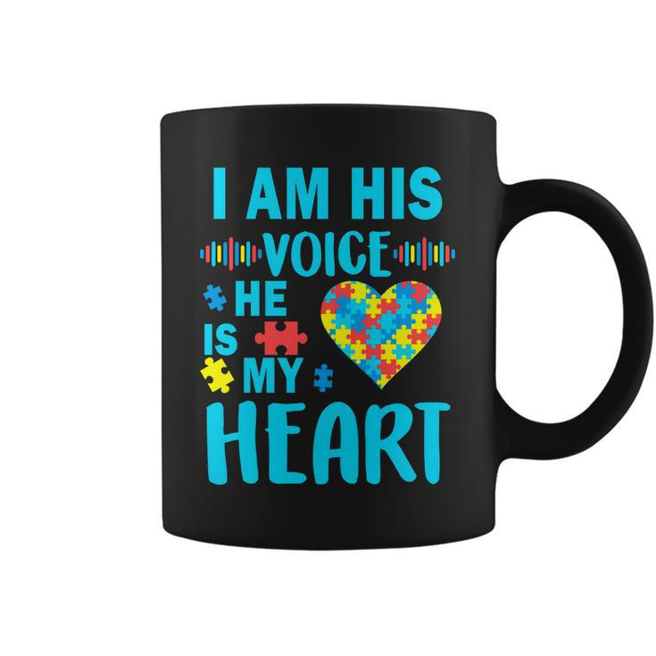 Autism I Am His Voice He Is My Heart Tshirt Coffee Mug