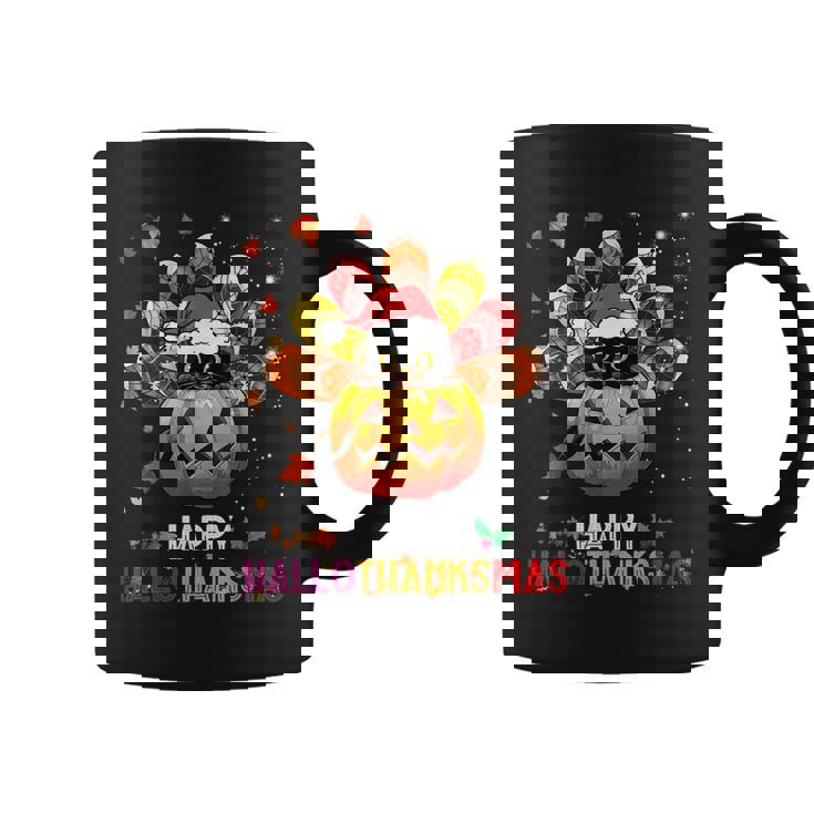 Black Cat Halloween And Merry Christmas Happy Hallothanksmas  Coffee Mug