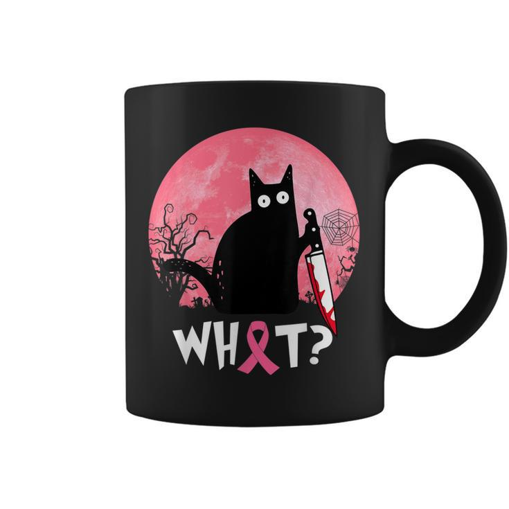 Breast Cancer Black Cat What Halloween Cat With Knife  Coffee Mug