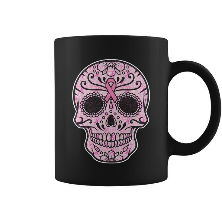 Breast Cancer Sugar Skull Day Of The Dead Dia De Los Muertos Coffee Mug