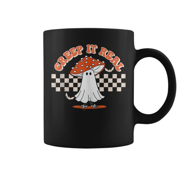 Checkered Mushroom Ghost Creep It Real Funny Halloween  Coffee Mug