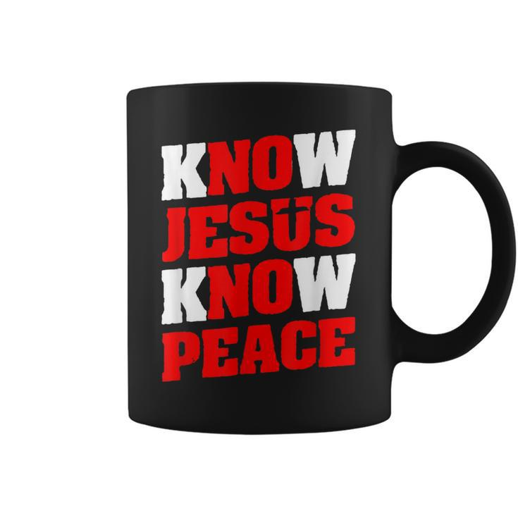 Christian Jesus Bible Verse Scripture Know Jesus Know Peace  V2 Coffee Mug