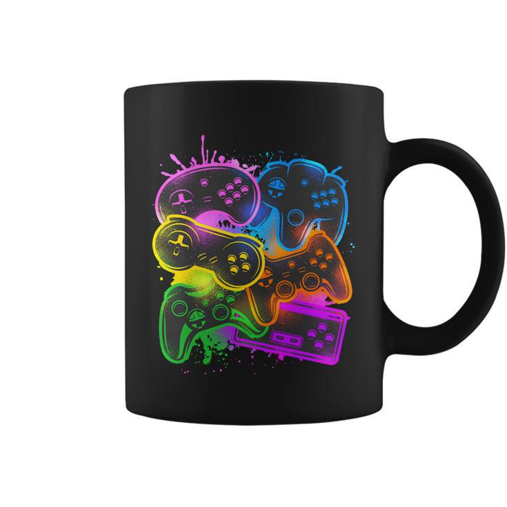 Cool Retro Neon Graffiti Video Game Controllers Coffee Mug