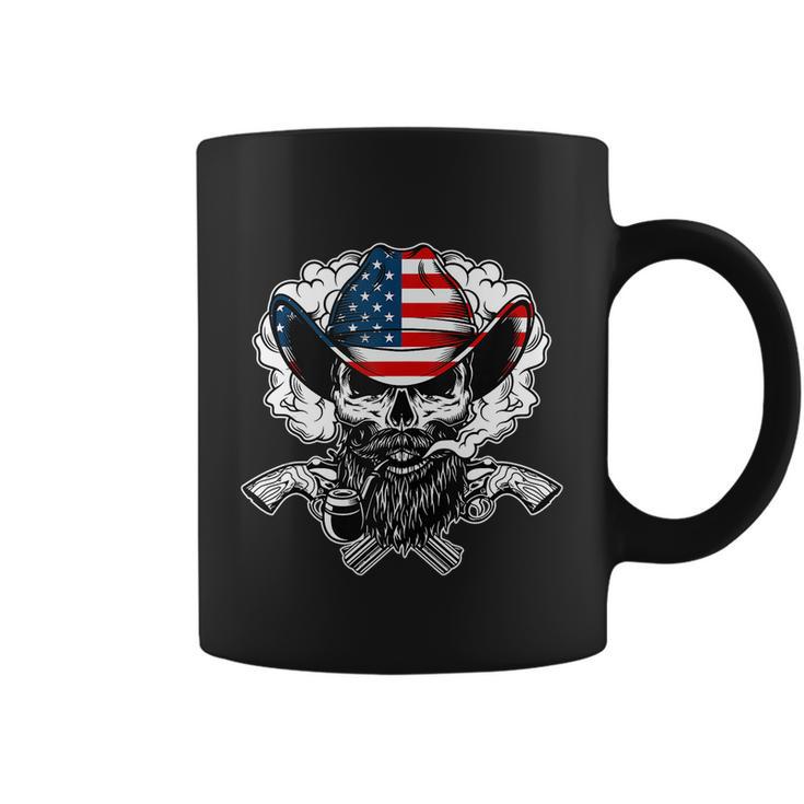 Cool Sugar Skull Cowboy Hat American Flag 4Th Of July Coffee Mug