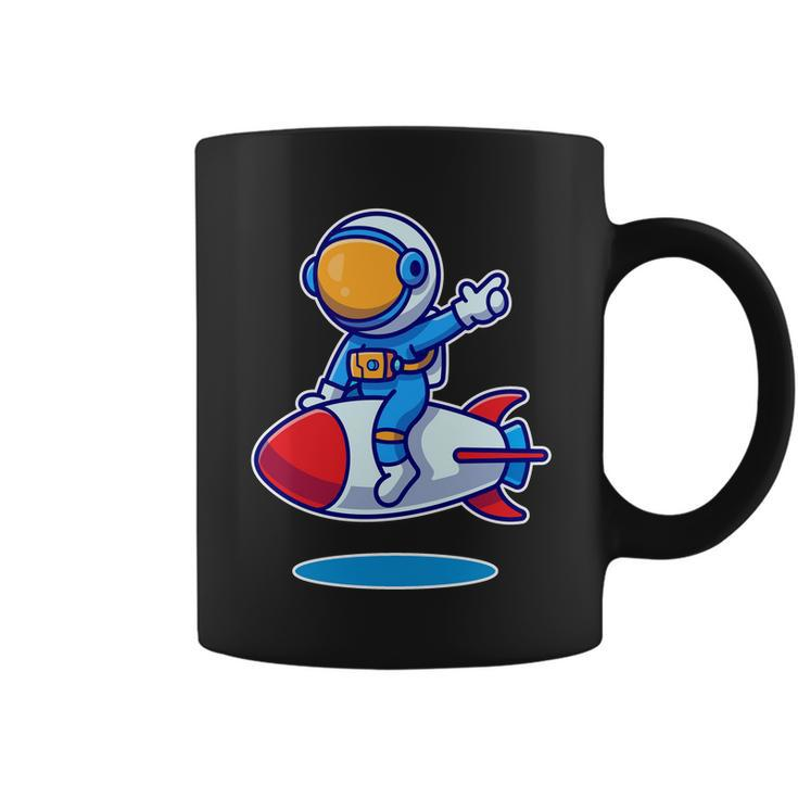 Cute Astronaut On Rocket Cartoon Coffee Mug
