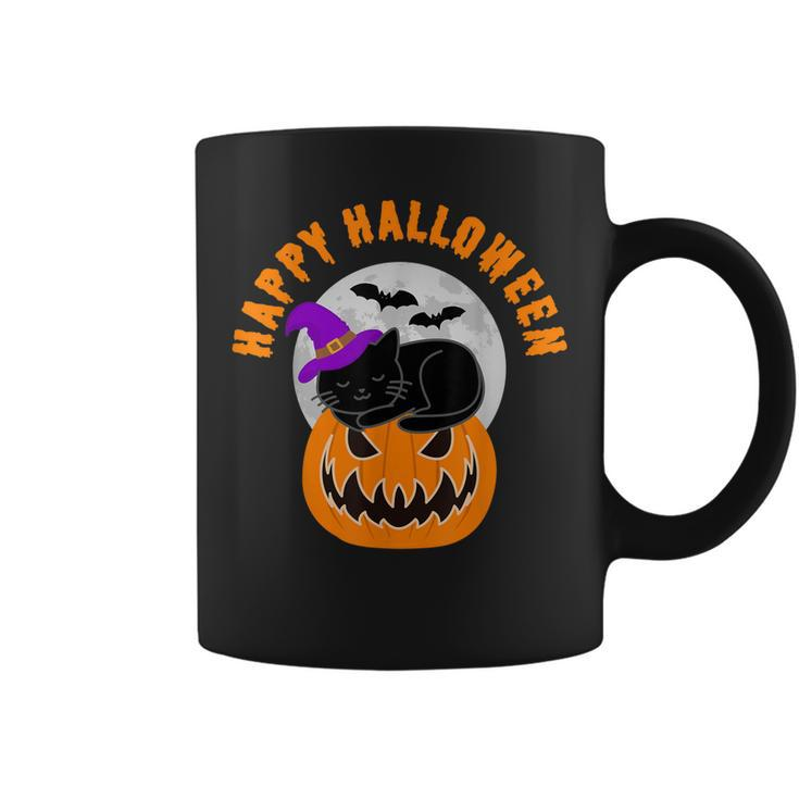 Cute Black Cat Witch Scary Pumpkin Happy Halloween  Coffee Mug