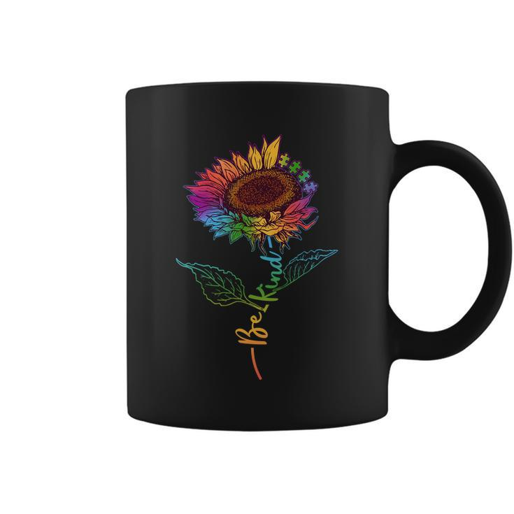 Cute Colorful Be Kind Rainbow Sunflower Puzzle Pieces Coffee Mug