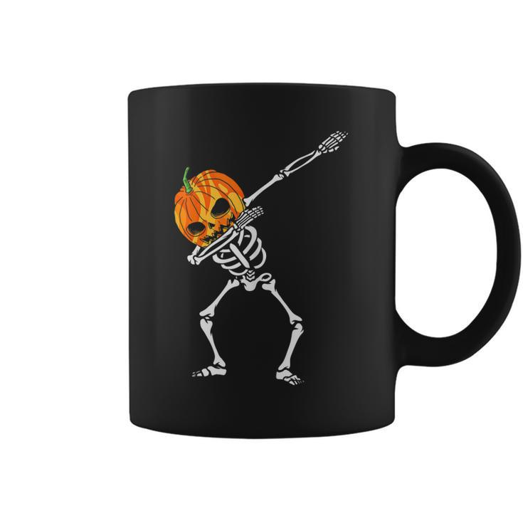 Dabbing Skeleton Pumpkin Head - Halloween Dancing Skeleton Coffee Mug