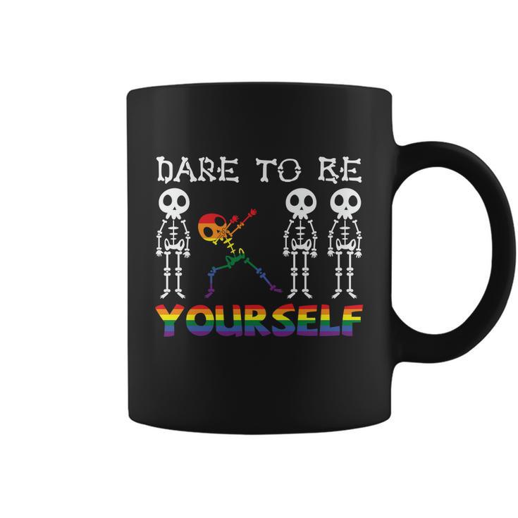 Dare To Be Yourself Skeleton Lgbt Gay Pride Lesbian Bisexual Ally Quote Coffee Mug