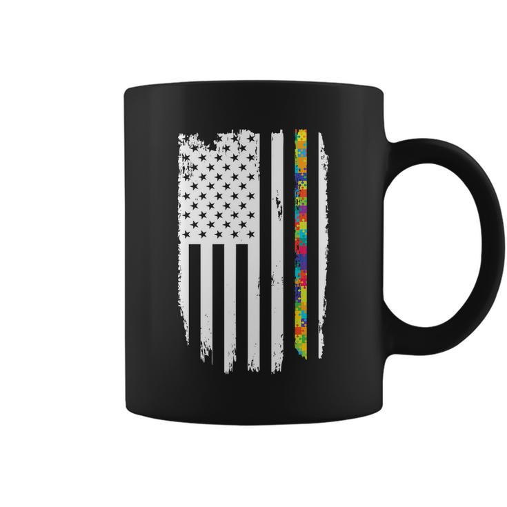 Distress Thin Puzzle Line Autism Awareness Tribute Flag Tshirt Coffee Mug