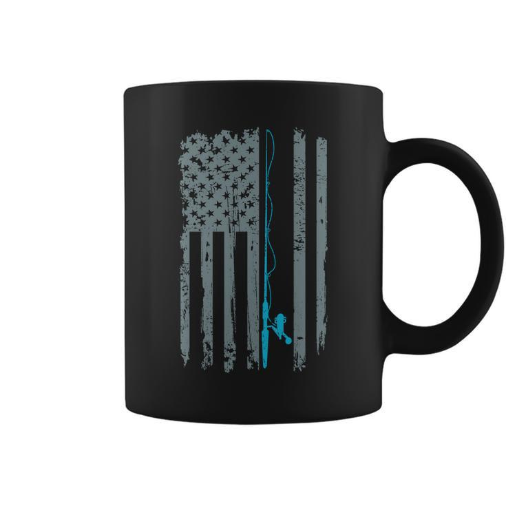 Distressed American Flag Fishing Pole Coffee Mug