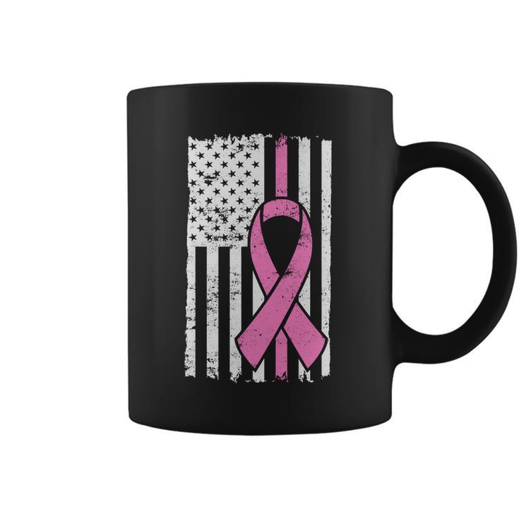 Distressed Breast Cancer Ribbon Flag Tshirt Coffee Mug