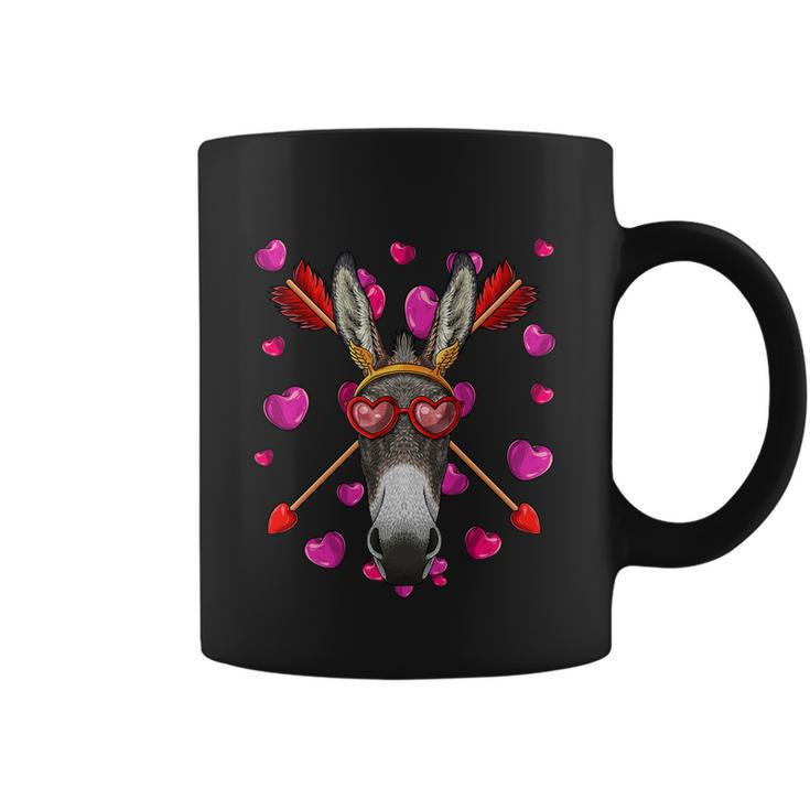 Donkey Valentines Day Animal Face Heart Glass Love Arrows Gift Coffee Mug