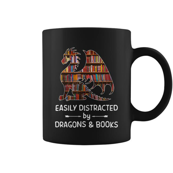 Easily Distracted By Dragon And Books Nerds Tshirt Coffee Mug
