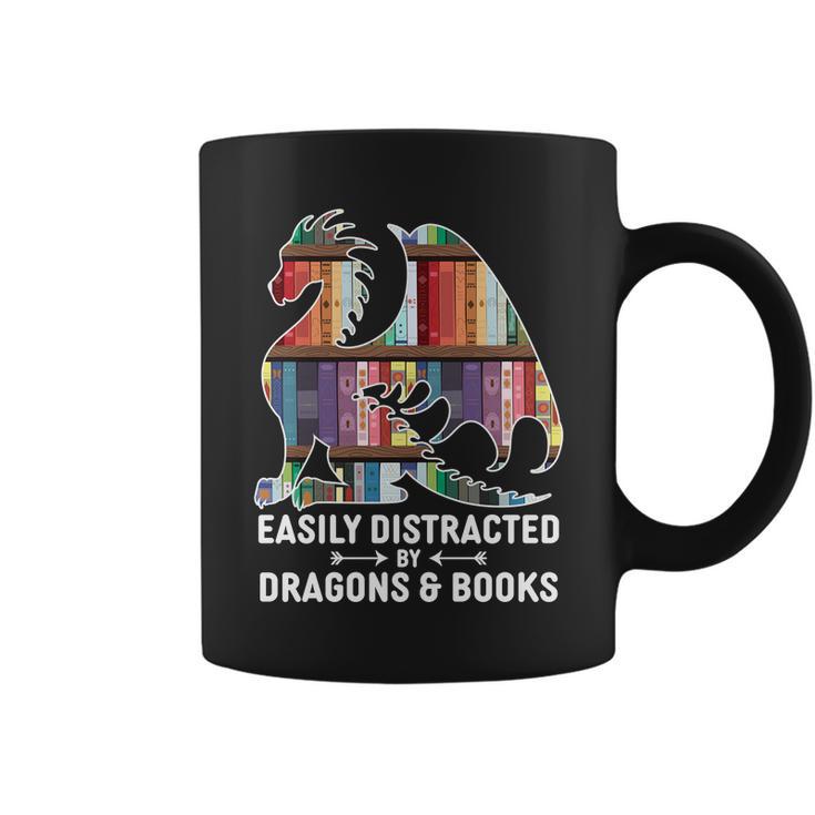 Easily Distracted By Dragons And Books Fantasy Book Lover Coffee Mug