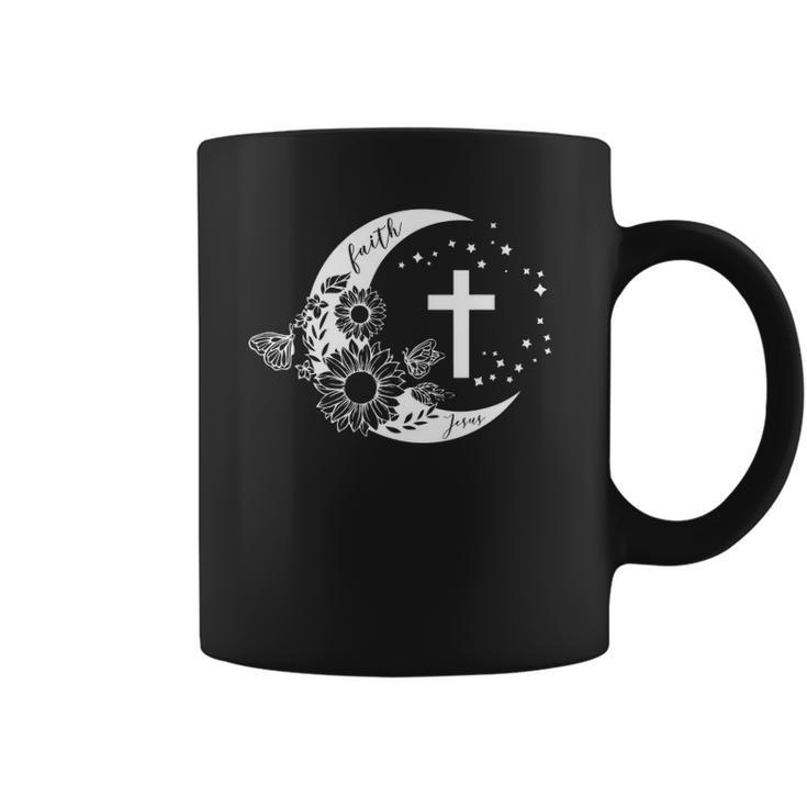 Faith Cross Crescent Moon With Sunflower Christian Religious Coffee Mug