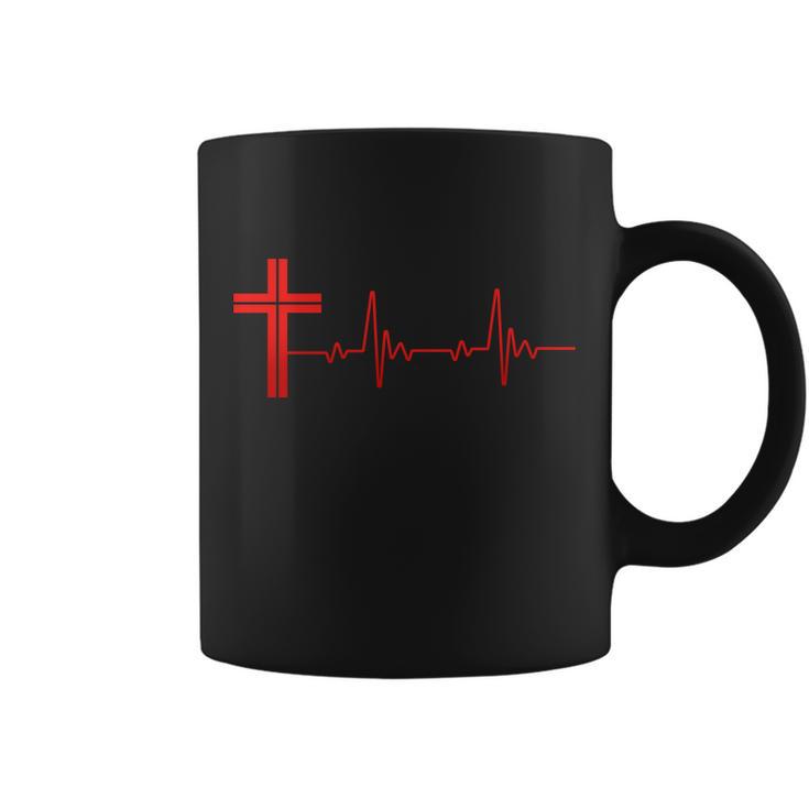 Faith Cross Heartbeat Pulse Tshirt V2 Coffee Mug