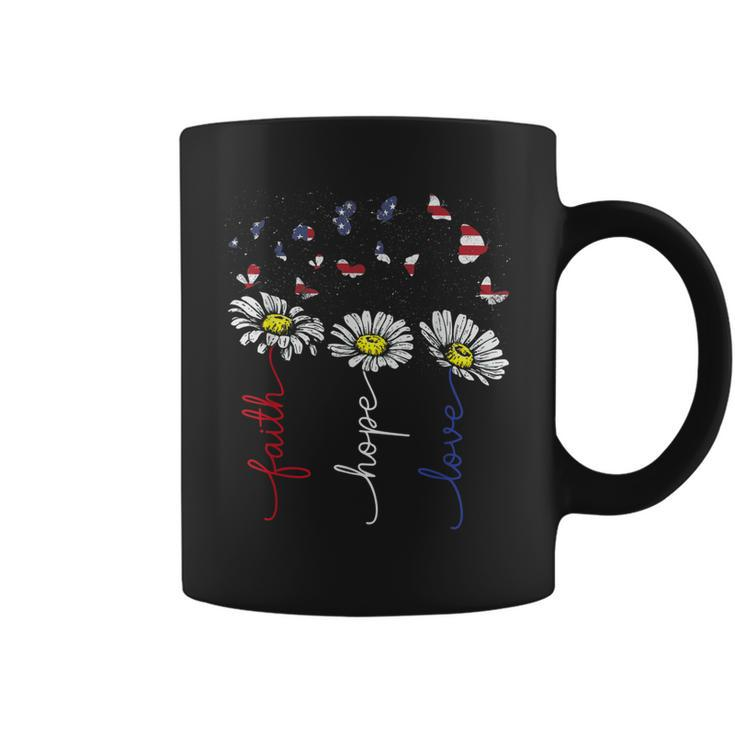 Faith Hope Love Daisy Flowers 4Th Of July Independence Day  Coffee Mug