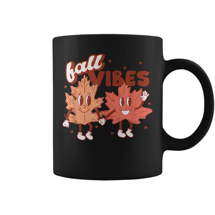 Fall Vibes Pumpkins Funny Leaves Autumn Vibes Red With Gold  Coffee Mug