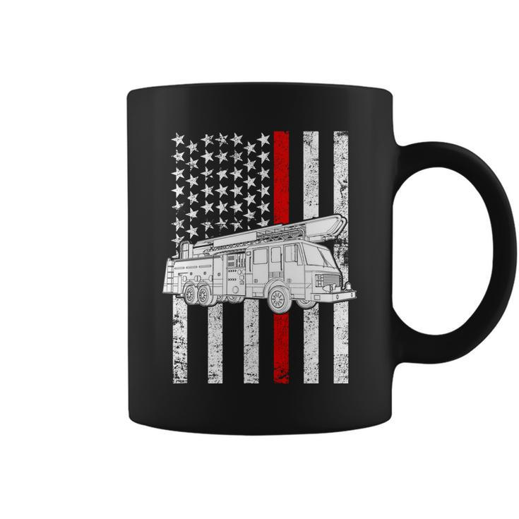 Fire Truck American Firefighter Thin Red Line Flag Tshirt Coffee Mug