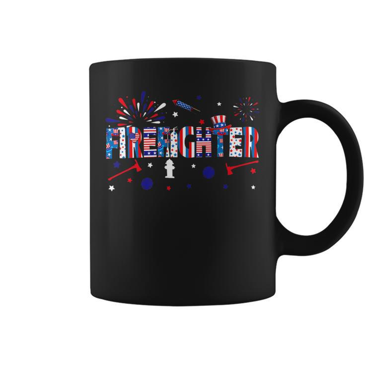Firefighter Retro American Flag Firefighter Jobs 4Th Of July Fathers Day Coffee Mug