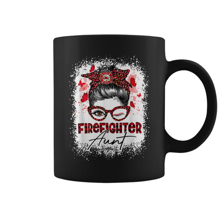 Firefighter The Red Proud Firefighter Fireman Aunt Messy Bun Hair Coffee Mug