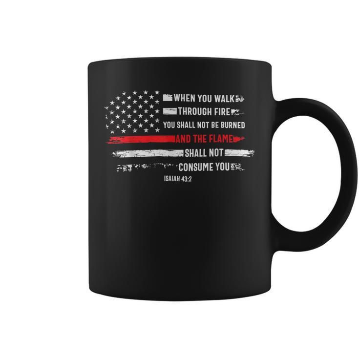 Firefighter Thin Red Line Firefighter Bible Verse Isaiah 432 Us Flag Coffee Mug