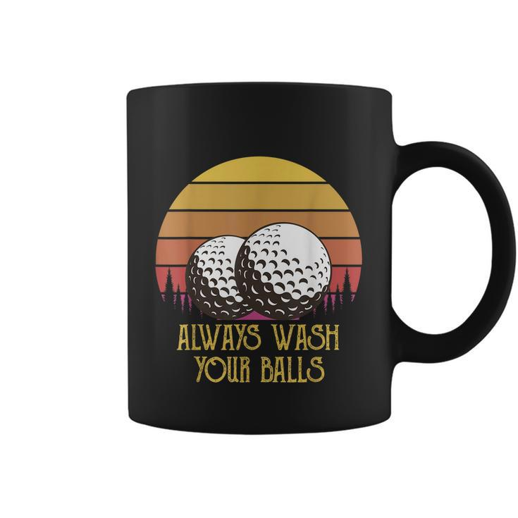 Funny Adult Humor Retro Sunset Golf Always Wash Your Balls Coffee Mug