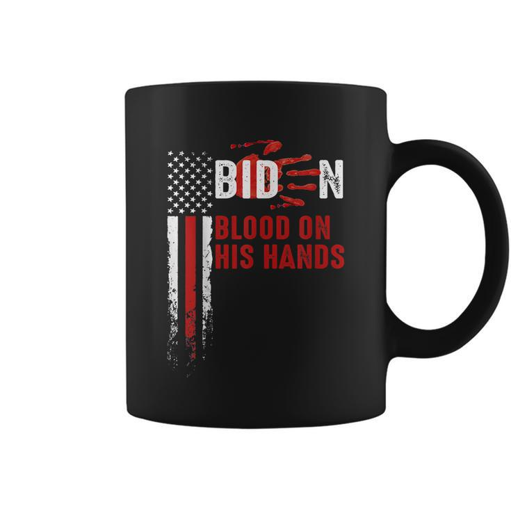 Funny Anti Biden Blood On His Hands Anti Joe Biden Bloody Handprint Usa Flag Coffee Mug