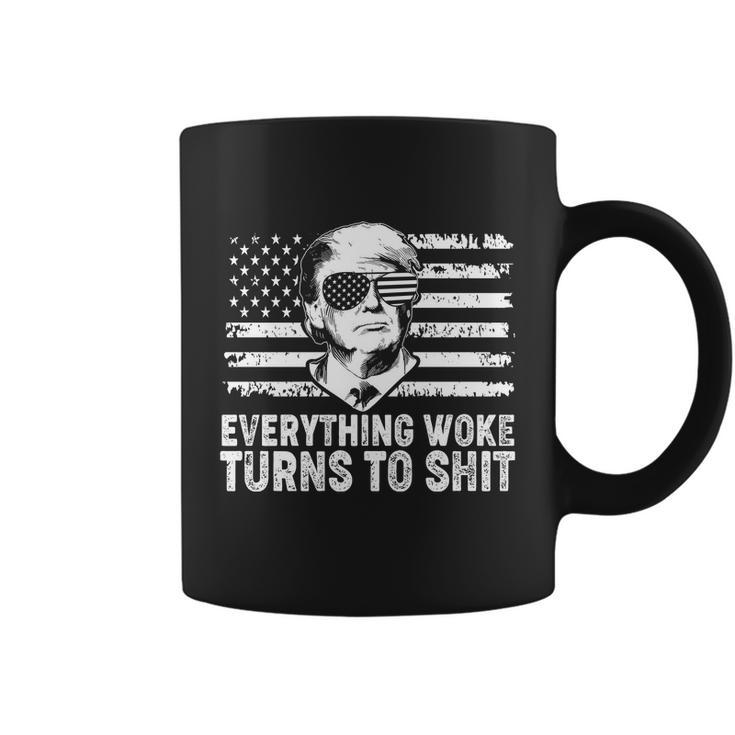 Funny Anti Biden Everything Woke Turns To Shit Funny Trump V2 Coffee Mug