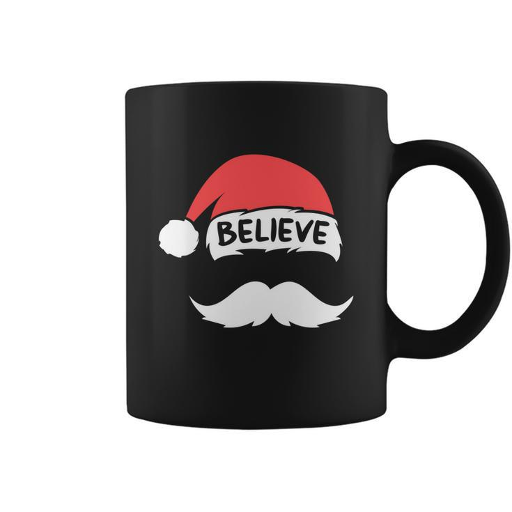 Funny Believe Santa Hat White Mustache Kids Family Christmas Coffee Mug