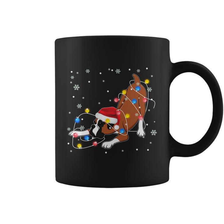 Funny Boxer Santa Hat Christmas Lights Xmas Dog Lover Owner Gift Coffee Mug