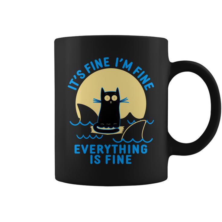 Funny Its Fine Im Fine Everything Is Fine Shark Cat Tshirt Coffee Mug