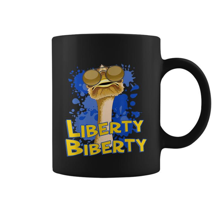 Funny Liberty Biberty Ostrich Sunglasses Humor Blue Coffee Mug