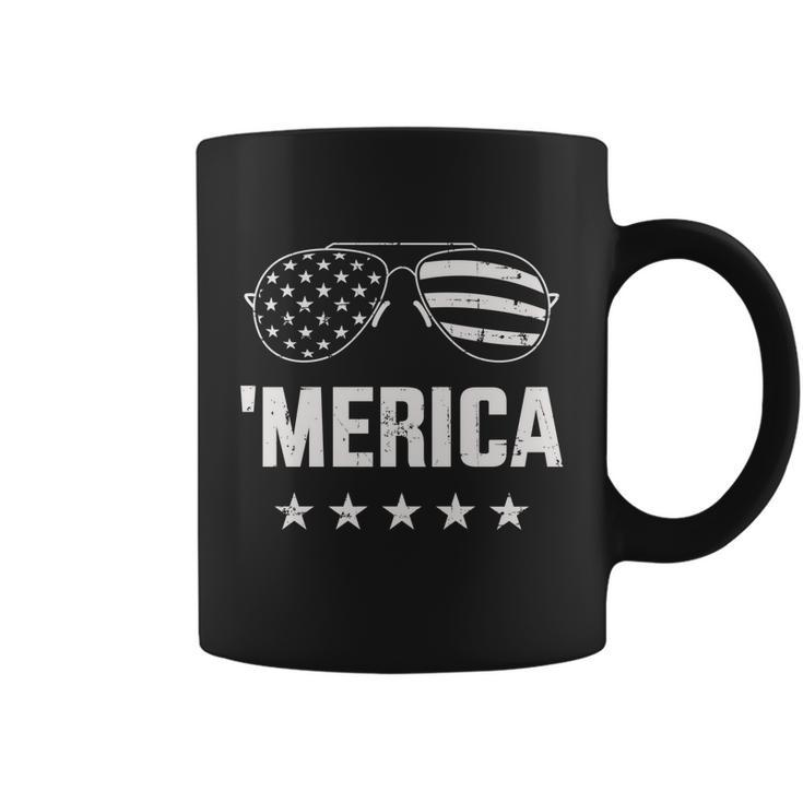 Funny Merica With Sunglasses And Flag For 4Th Of July Coffee Mug