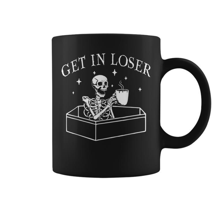 Get In Loser Skeleton In Coffin Spooky Halloween Costume  Coffee Mug