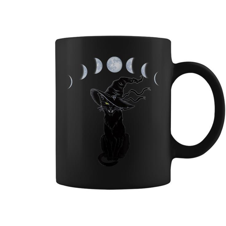Halloween Black Cat With Witch Hat And Phases Of The Moon  Coffee Mug