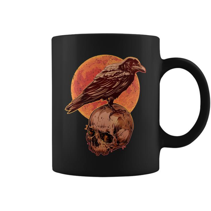 Halloween Cool Raven Crow Skull And Moon Coffee Mug