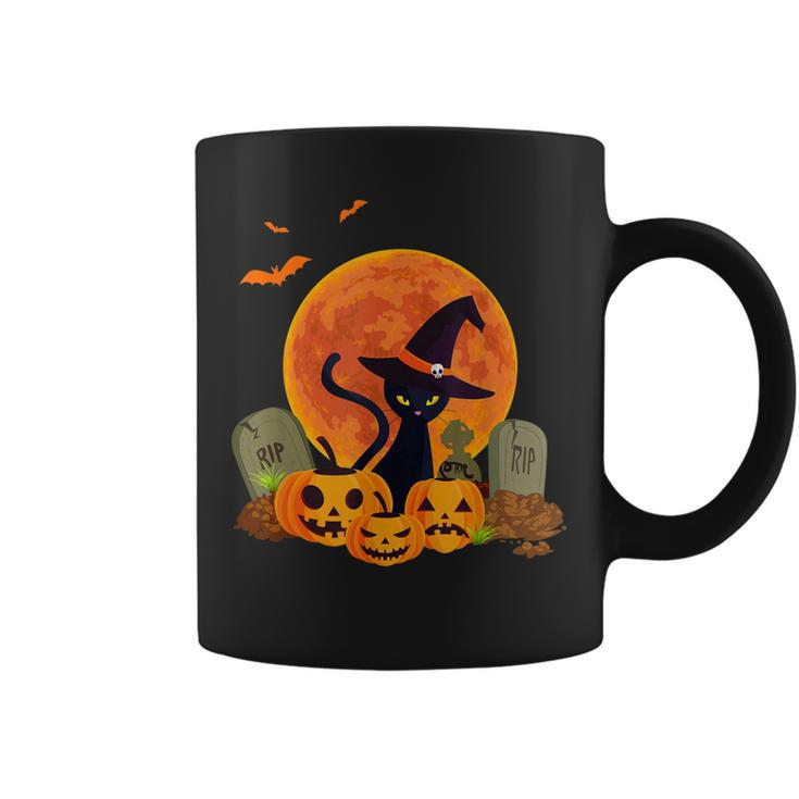 Halloween Cute Witch Cat Mom Pumpkin Graveyard Spooky Cat  Coffee Mug