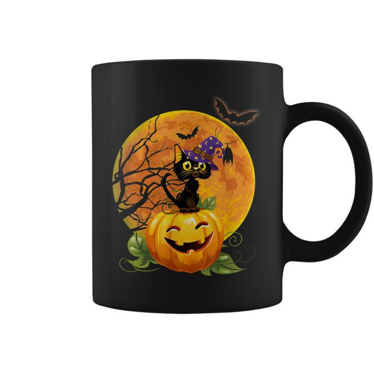 Halloween Cute Witch Cat Mom Pumpkin Moon Spooky Cat  Coffee Mug