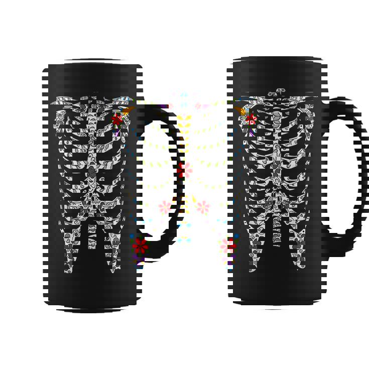 Halloween Day Of Dead Skeleton Flowers Decorated Coffee Mug