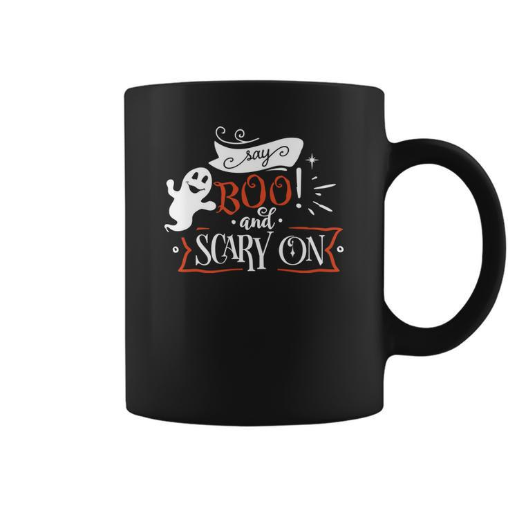 Halloween Say Boo And Scary On  Orange And White Coffee Mug